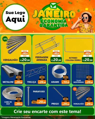 Modelo de Rede Social para Feed Instagram com o tema Janeiro - Economia Garantida para Ferragens
