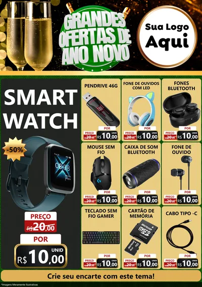 Modelo de Encarte para Encarte A4 Vertical com o tema Grandes Ofertas de Ano Novo para Informática