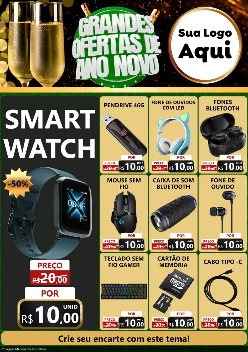 Modelo de Encarte para Encarte A4 Vertical com o tema Grandes Ofertas de Ano Novo para Informática