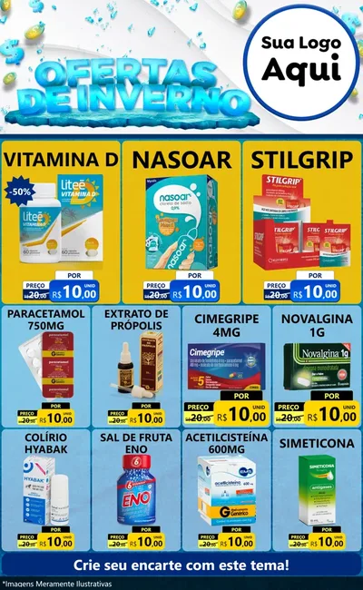 Modelo de Encarte para Encarte Grande com o tema Ofertas de Inverno para Farmácia