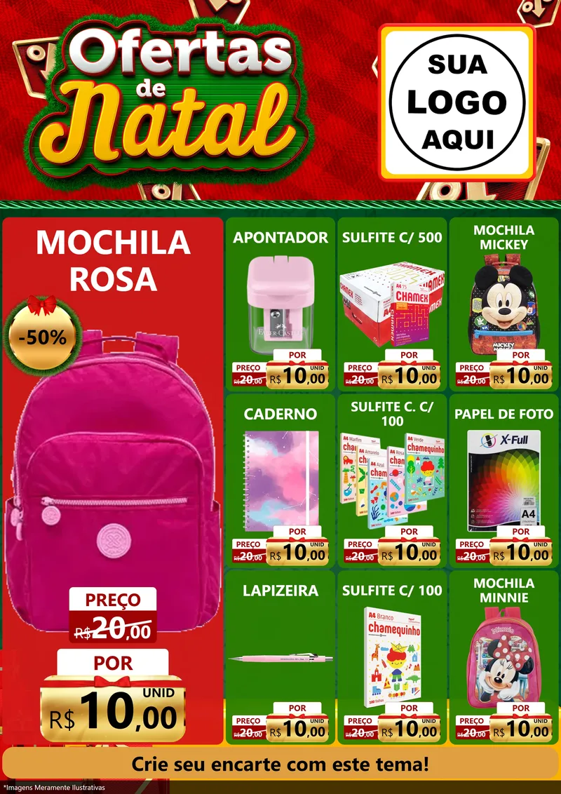 Modelo de Encarte para Encarte A4 Vertical com o tema Ofertas de Natal para Papelaria