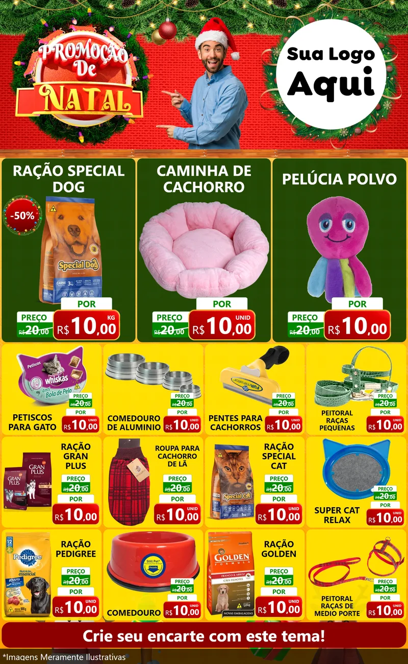 Modelo de Encarte para Encarte Grande com o tema Promoção de Natal para Pet Shop