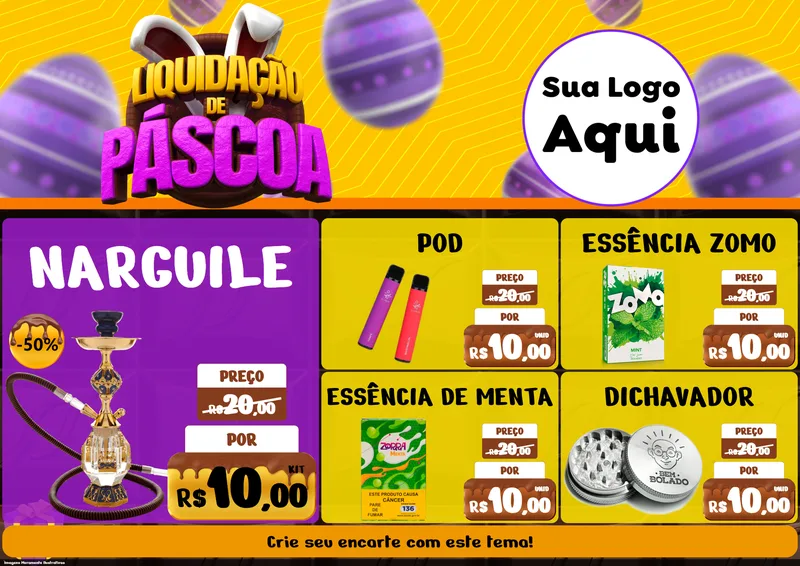 Modelo de Encarte para Encarte A4 Horizontal com o tema Liquidação de Páscoa para Tabacaria