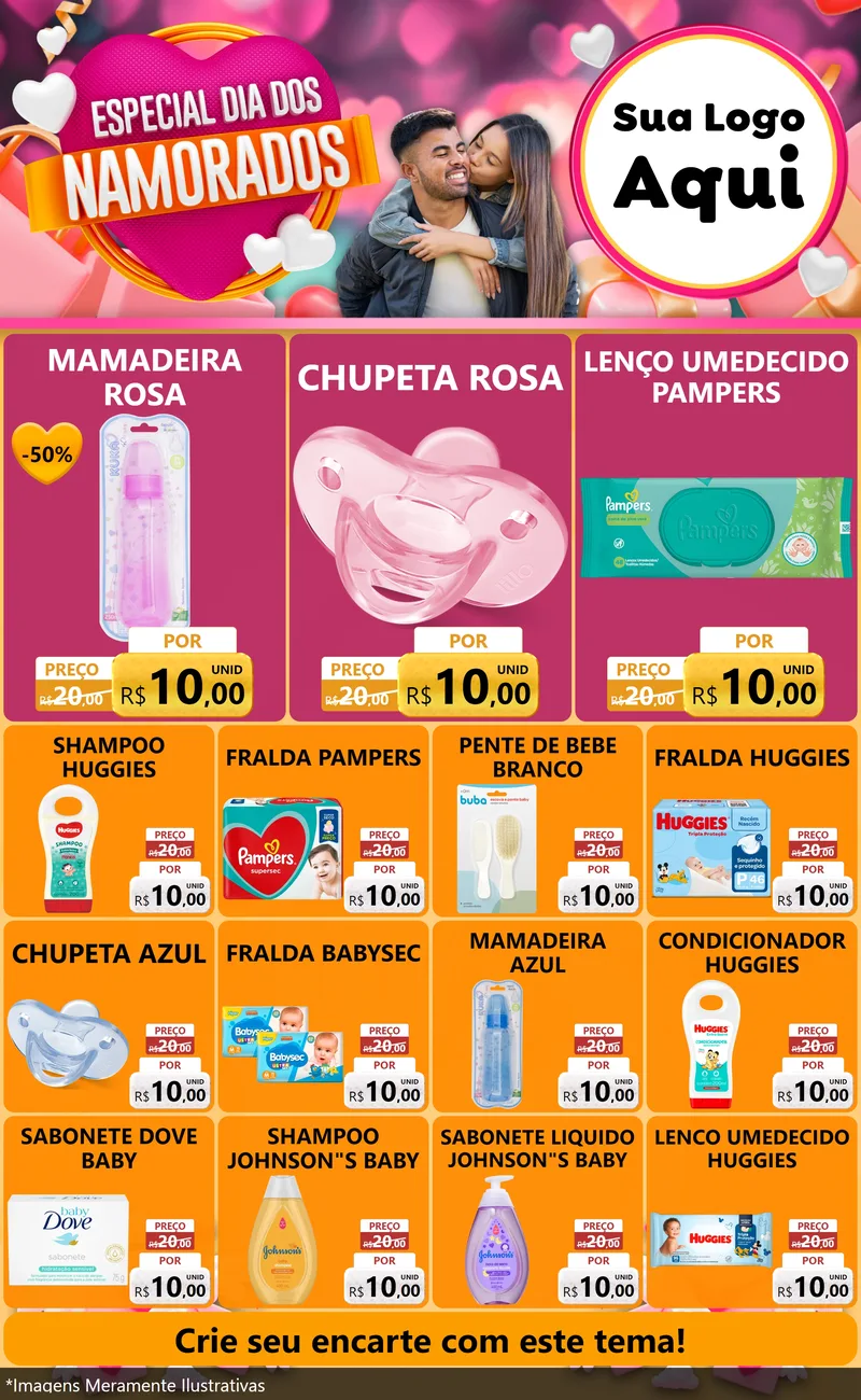 Modelo de Encarte para Encarte Grande com o tema Especial Dia dos Namorados para Bebês