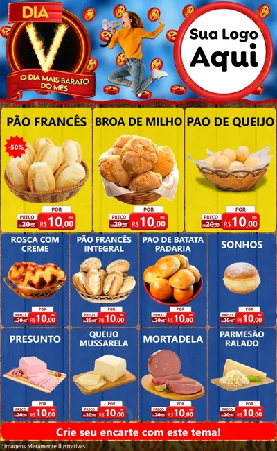 Modelo de Encarte para Encarte Grande com o tema Dia V - O Dia Mais Barato Do Mês para Padaria