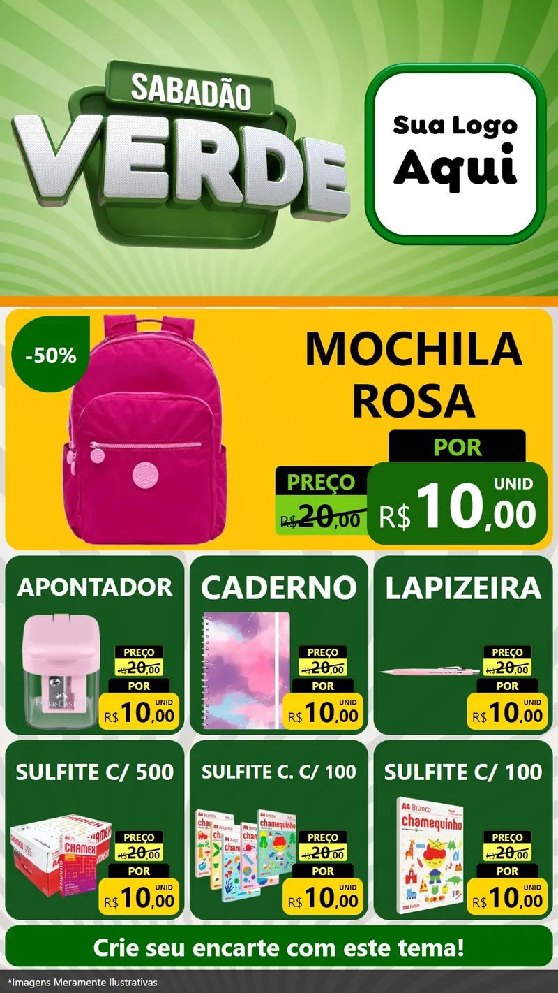 Modelo de Rede Social para Stories com o tema Sabadão Verde para Papelaria