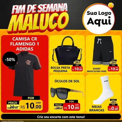 Modelo de Rede Social para Feed Facebook com o tema Final de Semana Maluco para Roupas e acessórios