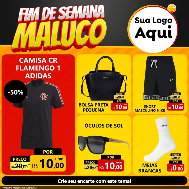 Modelo de Rede Social para Feed Facebook com o tema Final de Semana Maluco para Roupas e acessórios