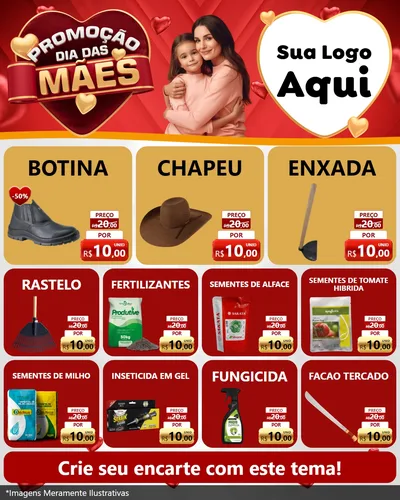 Modelo de Rede Social para Feed Instagram com o tema Promoção Dia das Mães para Agropecuária