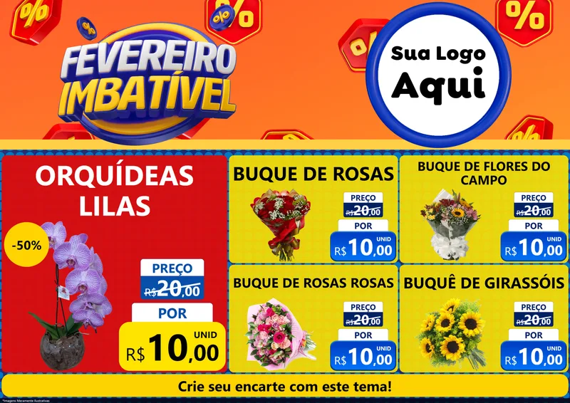 Modelo de Encarte para Encarte A4 Horizontal com o tema Fevereiro Imbatível para Floricultura e jardim