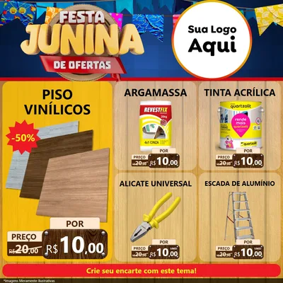 Modelo de Rede Social para Feed Facebook com o tema Festa Junina de Ofertas para Material para Construção