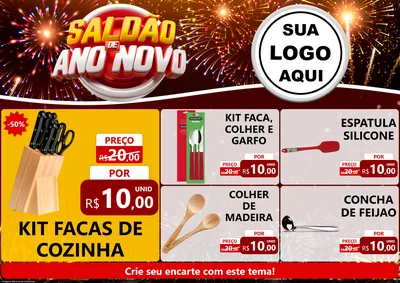 Modelo de Encarte para Encarte A4 Horizontal com o tema Saldão de Ano Novo para Utilidades Domésticas