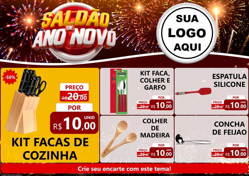 Modelo de Encarte para Encarte A4 Horizontal com o tema Saldão de Ano Novo para Utilidades Domésticas