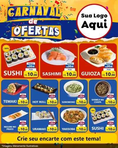 Modelo de Rede Social para Feed Instagram com o tema Carnaval de Ofertas para Comida japonesa