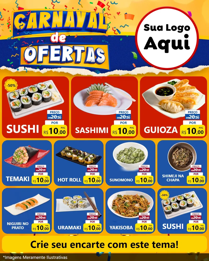 Modelo de Rede Social para Feed Instagram com o tema Carnaval de Ofertas para Comida japonesa