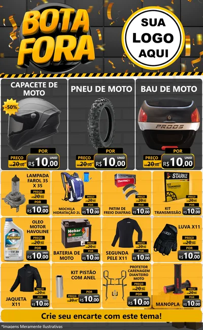 Modelo de Encarte para Encarte Grande com o tema Bota Fora para Moto peças