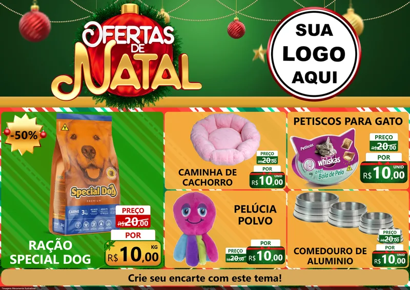 Modelo de Encarte para Encarte A4 Horizontal com o tema Ofertas de Natal para Pet Shop