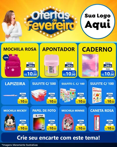 Modelo de Rede Social para Feed Instagram com o tema Ofertas de Fevereiro para Papelaria