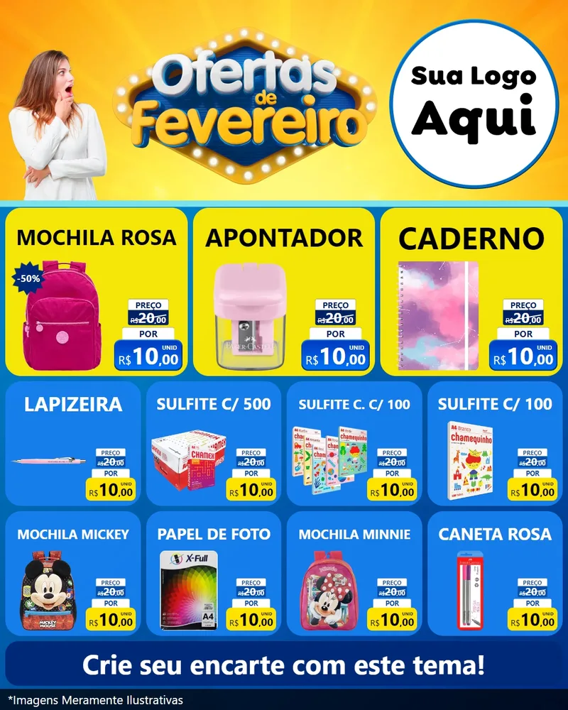 Modelo de Rede Social para Feed Instagram com o tema Ofertas de Fevereiro para Papelaria