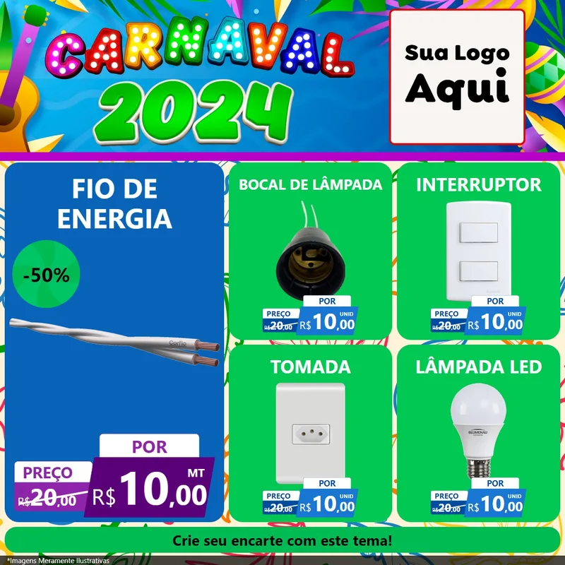 Modelo de Rede Social para Feed Facebook com o tema Carnaval 2027 para Materiais Elétricos
