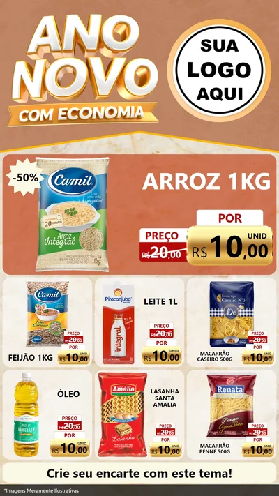 Modelo de Rede Social para Stories com o tema Ano Novo Com Economia para Supermercado