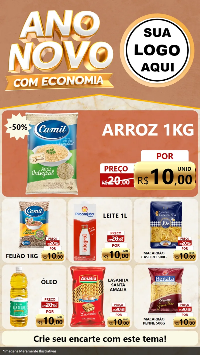 Modelo de Rede Social para Stories com o tema Ano Novo Com Economia para Supermercado