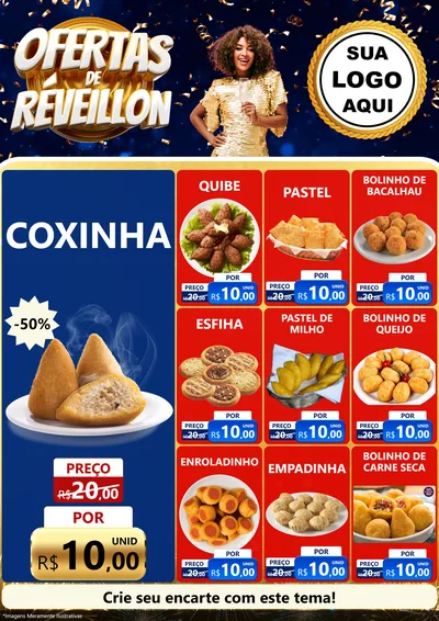Modelo de Encarte para Encarte A4 Vertical com o tema Ofertas de Réveillon para Salgadaria