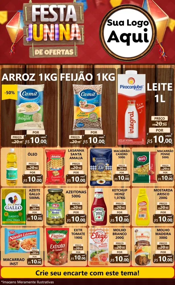 Modelo de Encarte para Encarte Grande com o tema Festa Junina de Ofertas para Supermercado