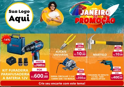 Modelo de Encarte para Encarte A4 Horizontal com o tema Janeiro de Promoção para Maquinas e Ferramentas