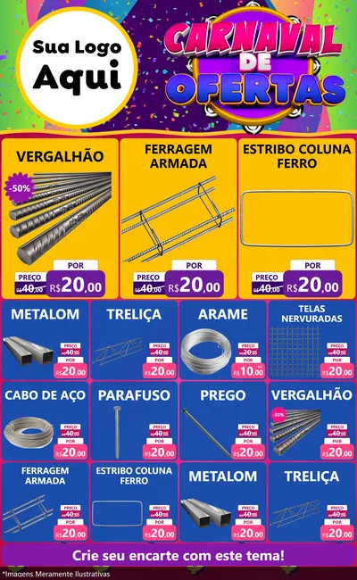 Modelo de Encarte para Encarte Grande com o tema Carnaval de Ofertas para Ferragens