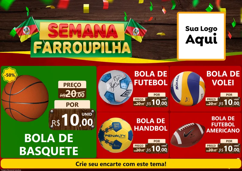 Modelo de Encarte para Encarte A4 Horizontal com o tema Semana Farroupilha para Artigos Esportivos