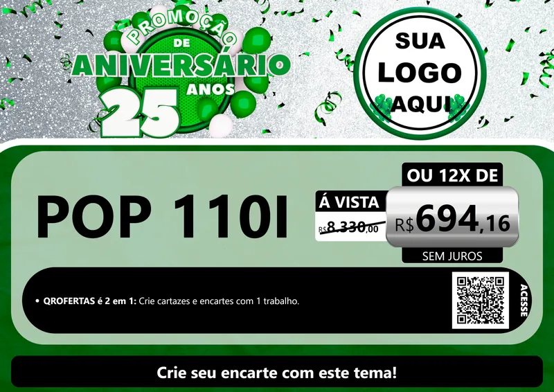 Modelo de Cartaz para Cartaz A4 Horizontal com o tema Promoção de Aniversário - 25 Anos para Concessionaria de Motos
