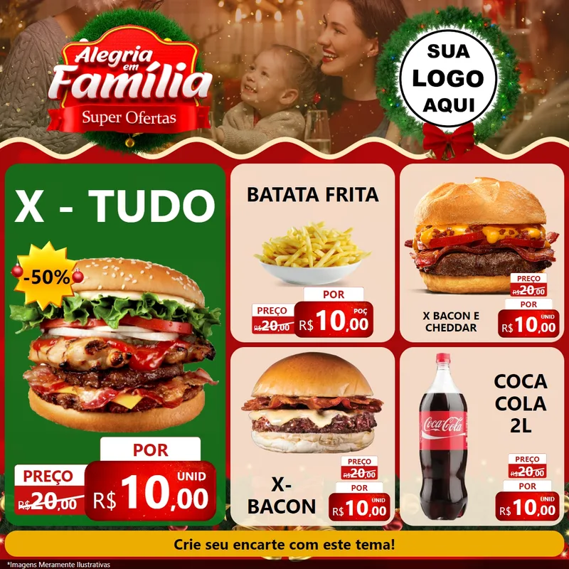 Modelo de Rede Social para Feed Facebook com o tema Alegria Em Família - Super Ofertas para Hamburgueria