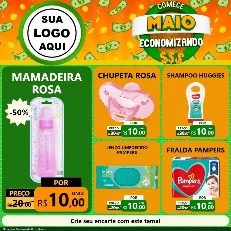Modelo de Rede Social para Feed Facebook com o tema Comece Maio Economizando para Bebês