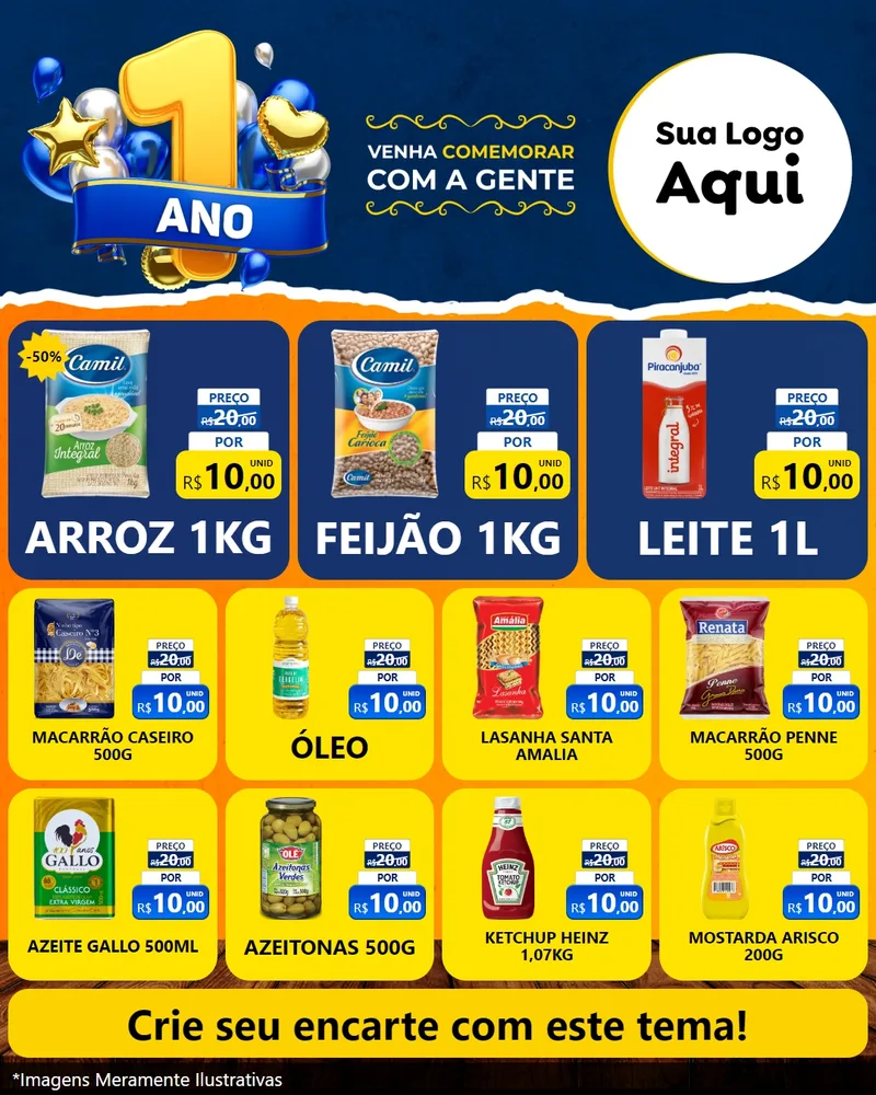 Modelo de Rede Social para Feed Instagram com o tema Um Ano de Aniversário para Supermercado
