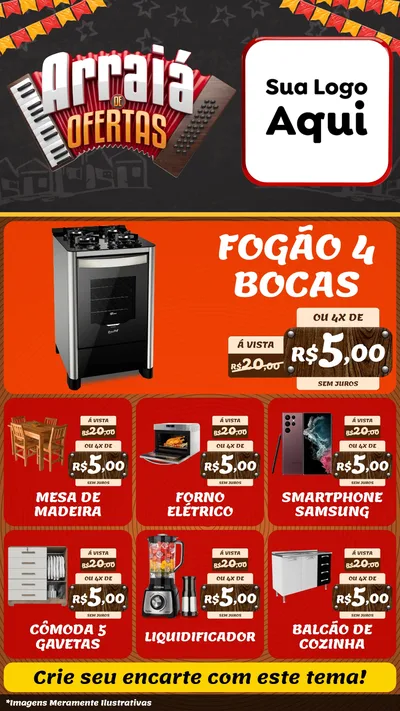 Modelo de Rede Social para Stories com o tema Arraiá de Ofertas - Junina para Móveis e Eletro