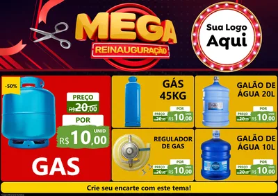 Modelo de Encarte para Encarte A4 Horizontal com o tema Mega Reinauguração para Água e gás