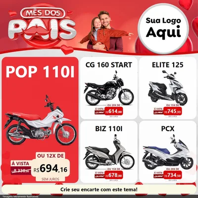 Modelo de Rede Social para Feed Facebook com o tema Mês dos Pais para Concessionaria de Motos