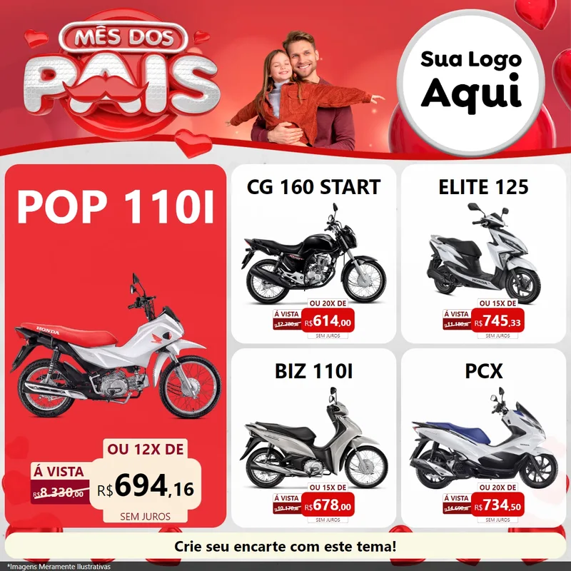 Modelo de Rede Social para Feed Facebook com o tema Mês dos Pais para Concessionaria de Motos