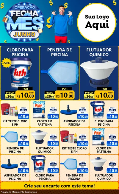Modelo de Encarte para Encarte Grande com o tema Operação Fecha Mês, Junho para Produtos para Piscina