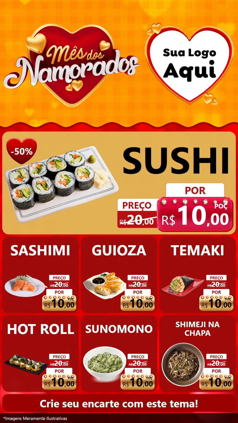 Modelo de Rede Social para Stories com o tema Mês dos Namorados para Comida japonesa