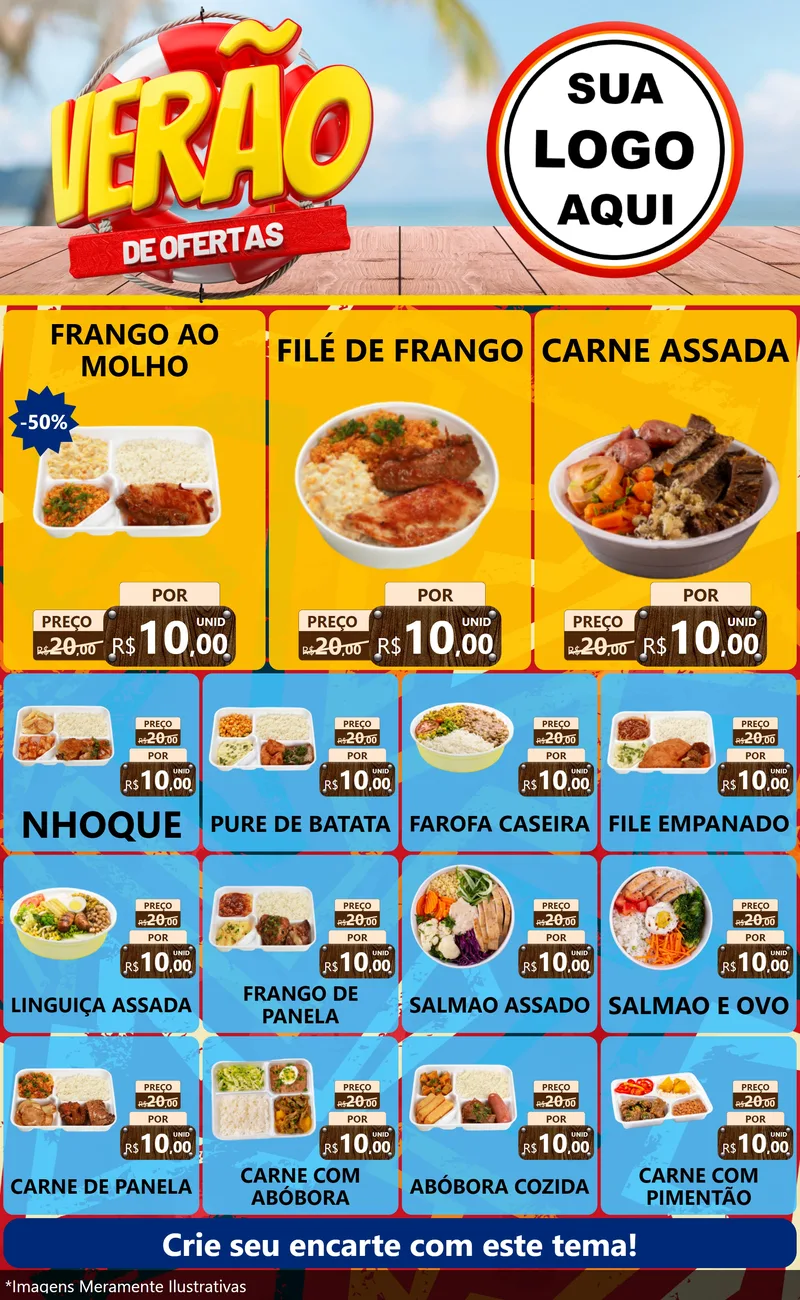Modelo de Encarte para Encarte Grande com o tema Verão de Ofertas para Restaurante
