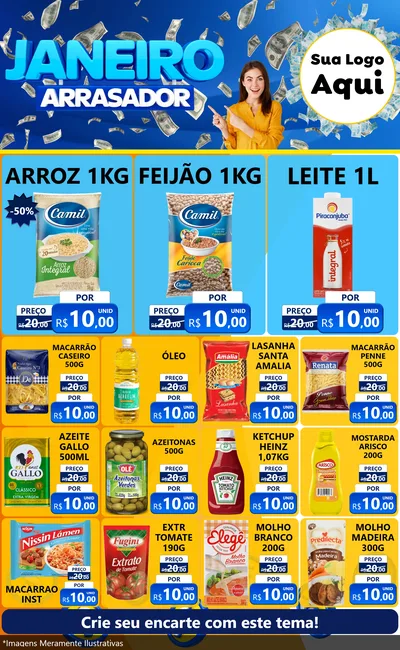 Modelo de Encarte para Encarte Grande com o tema Janeiro Arrasador para Supermercado