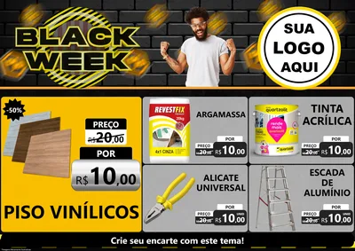 Modelo de Encarte para Encarte A4 Horizontal com o tema Black Week para Material para Construção