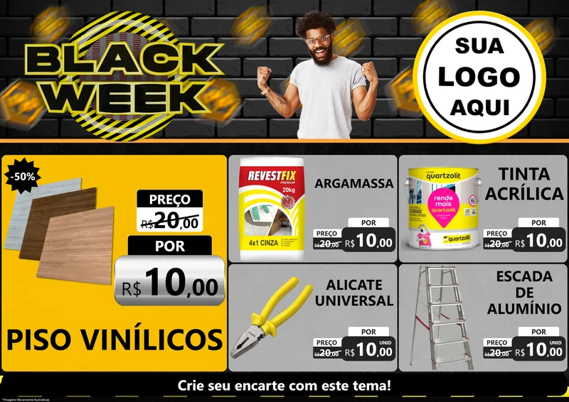 Modelo de Encarte para Encarte A4 Horizontal com o tema Black Week para Material para Construção