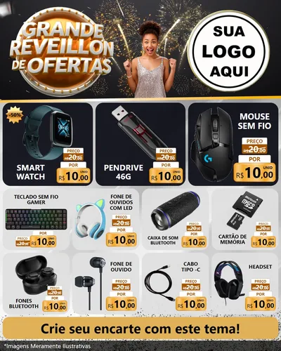 Modelo de Rede Social para Feed Instagram com o tema Grande Réveillon de Ofertas para Informática