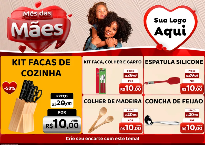 Modelo de Encarte para Encarte A4 Horizontal com o tema Mês das Mães para Utilidades Domésticas