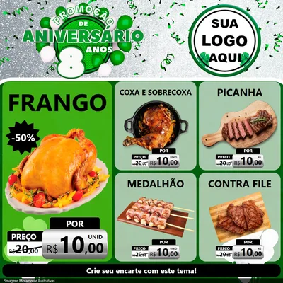 Modelo de Rede Social para Feed Facebook com o tema Promoção de Aniversário - 8 Anos para Assados