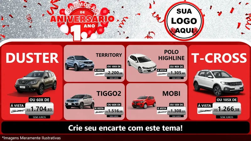 Modelo de TV para TV Horizontal com o tema Promoção de Aniversário - 1 Ano para Concessionaria de Carros