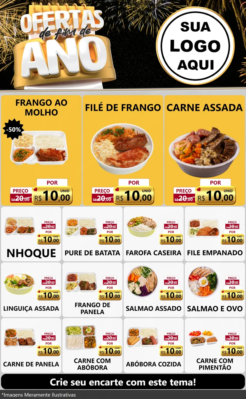 Modelo de Encarte para Encarte Grande com o tema Ofertas de Fim de Ano para Restaurante